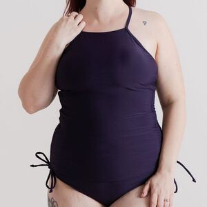 NWT Deep Purple Tankini Full Coverage, Cross Straps Rushed Draw Str…